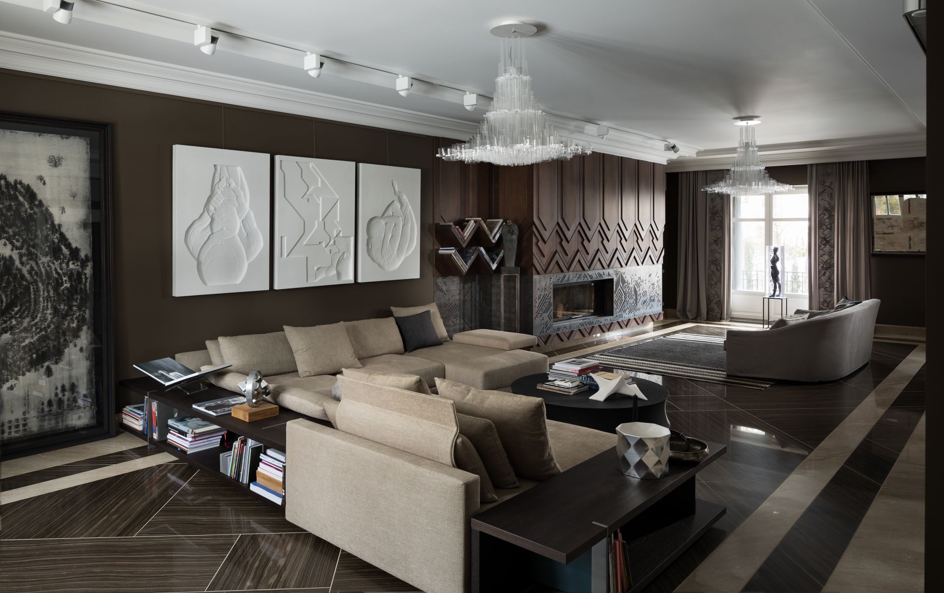 Wooden panels in a living room interior
