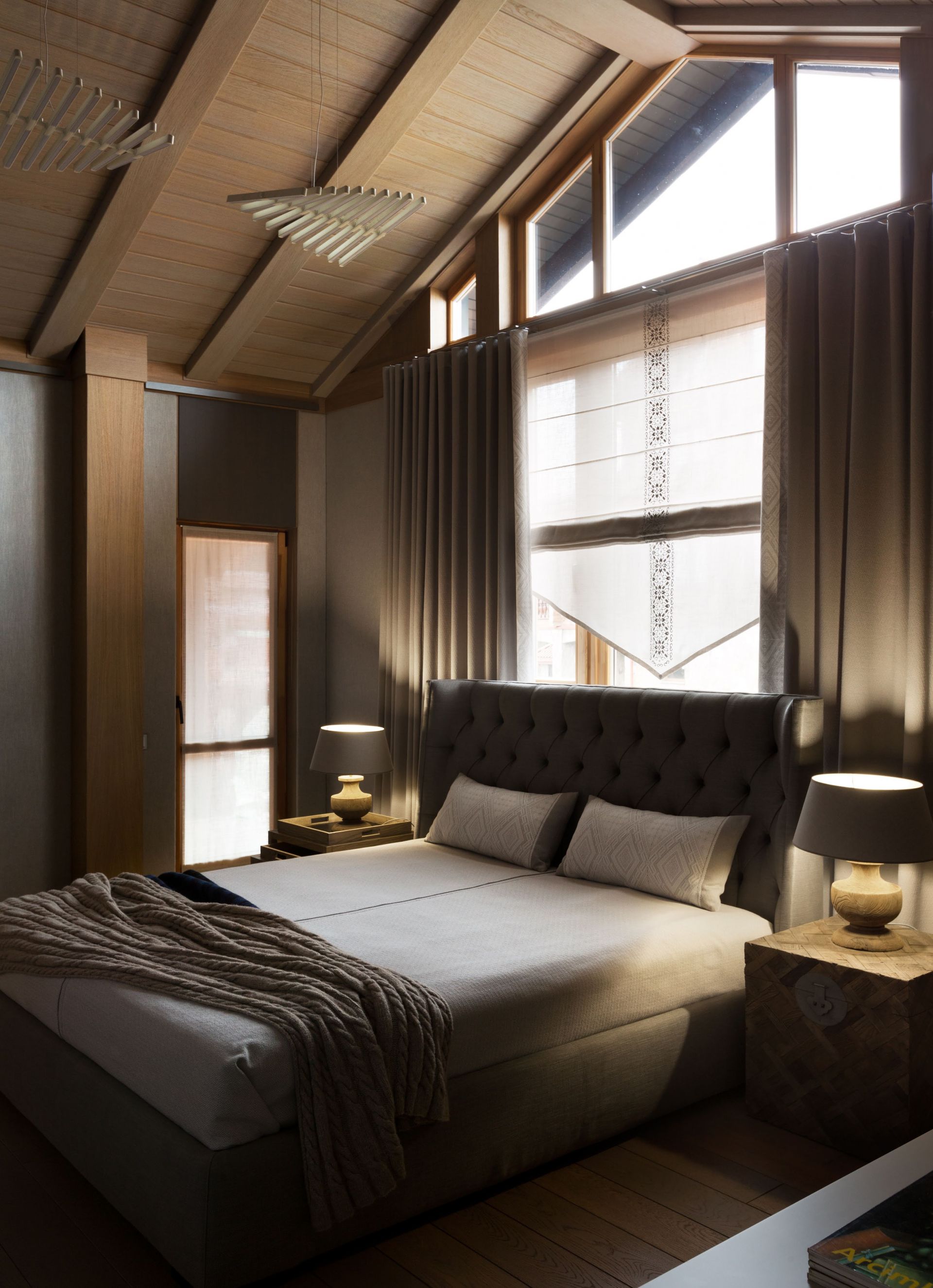 Modern bedroom with timbered interior