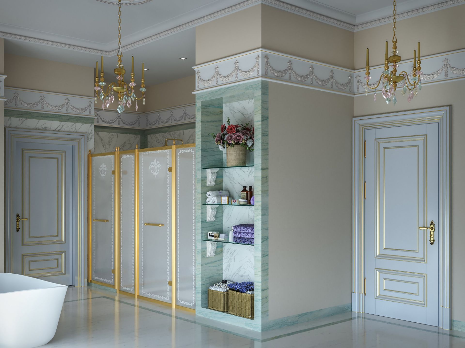 Дизайн роскошной ванной комнаты в стиле неоклассика