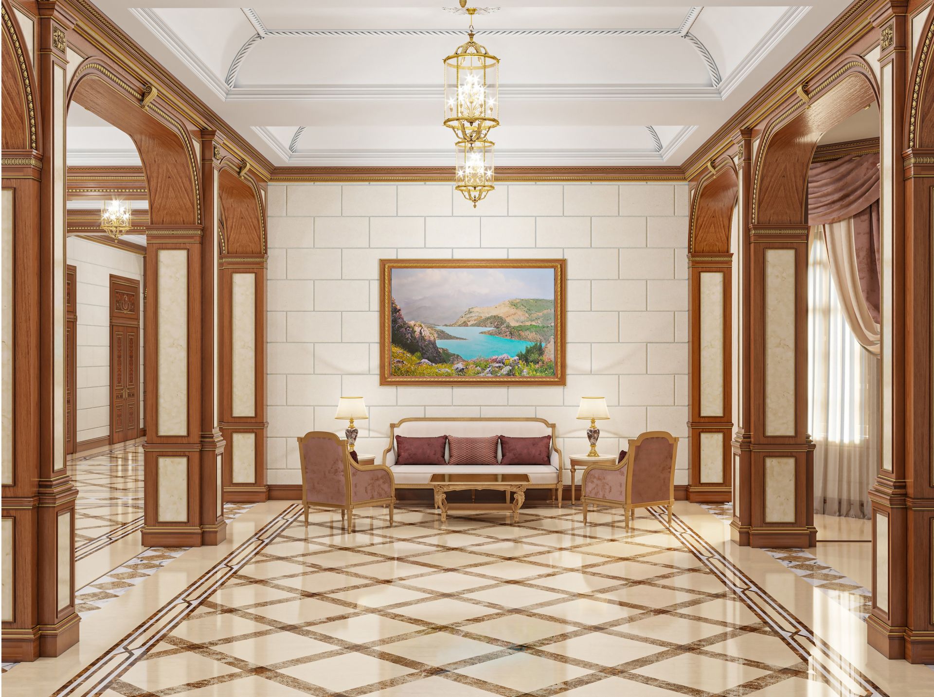 Design, Neoclassical-style hall interior