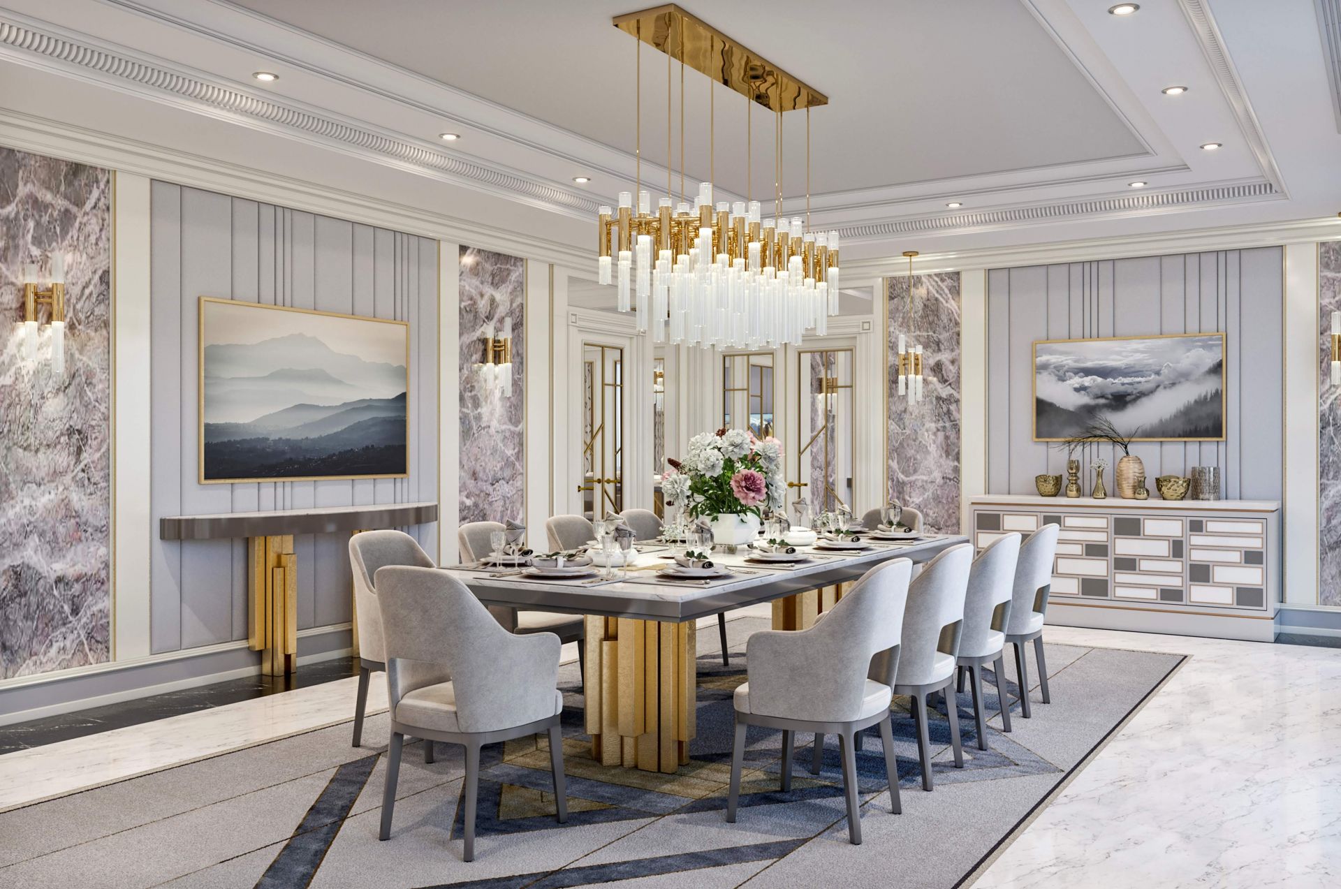 Interior design of the living-dining room in the Hilton Hotel