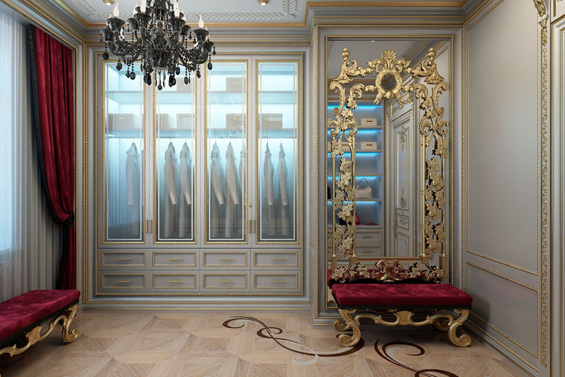 Интерьер гардеробной комнаты с элементами Ампира