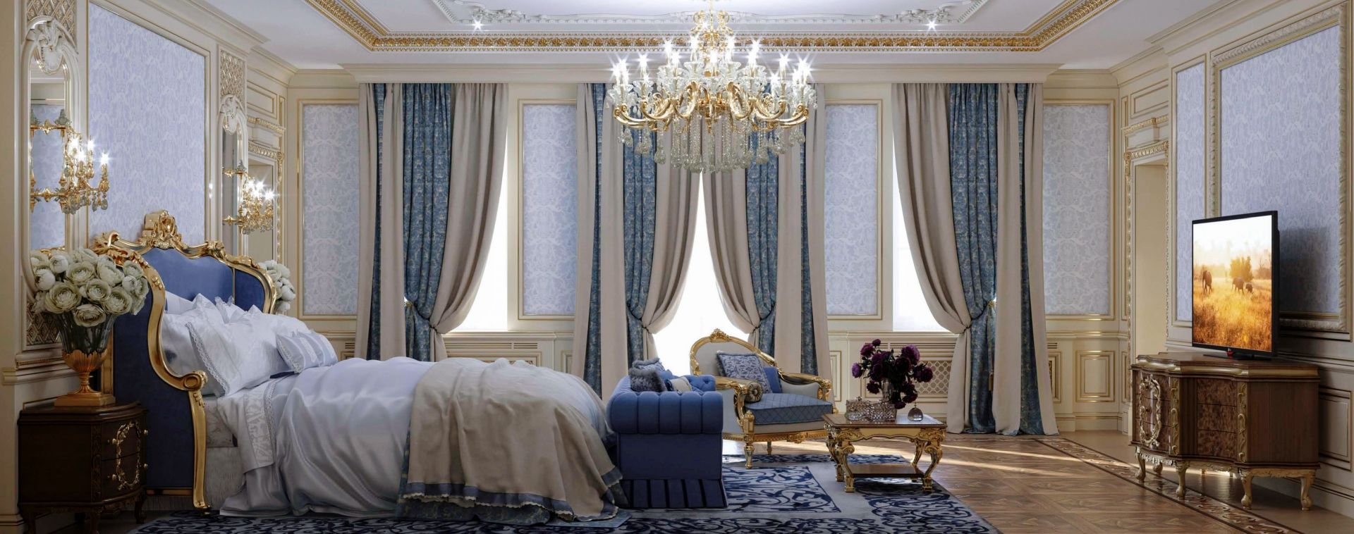 Интерьер спальни в дворцовом стиле