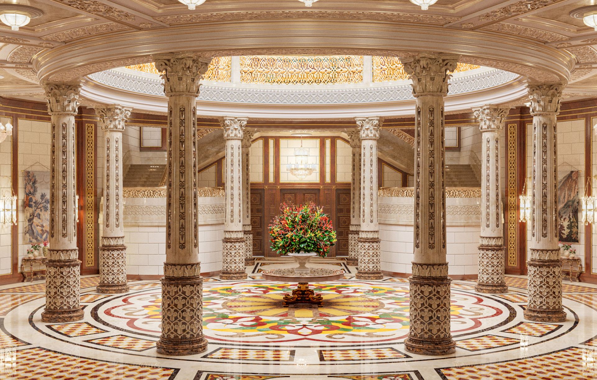 Luxurious lobby interior, private residency
