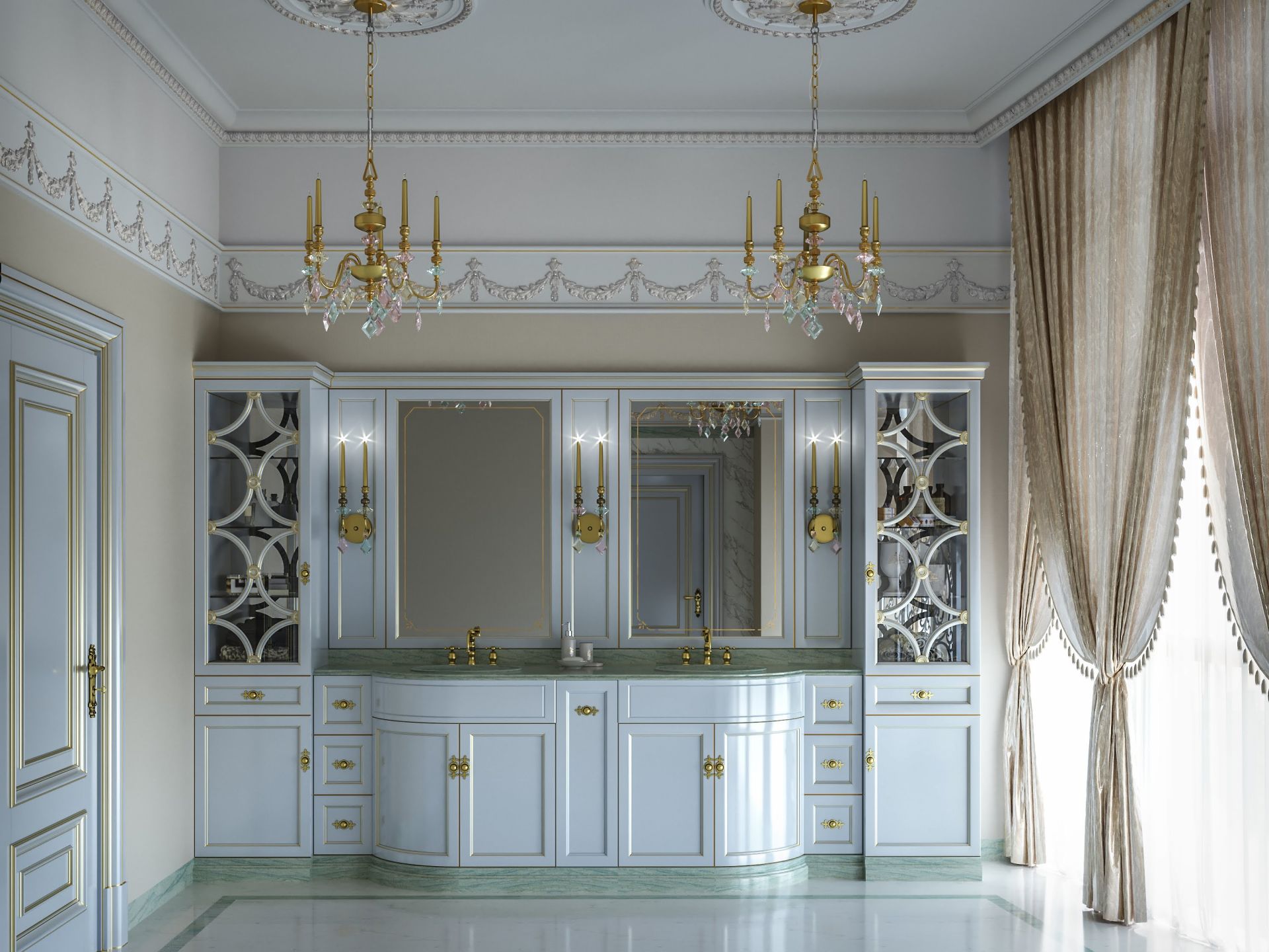 Luxurious bathroom design in neoclassical style