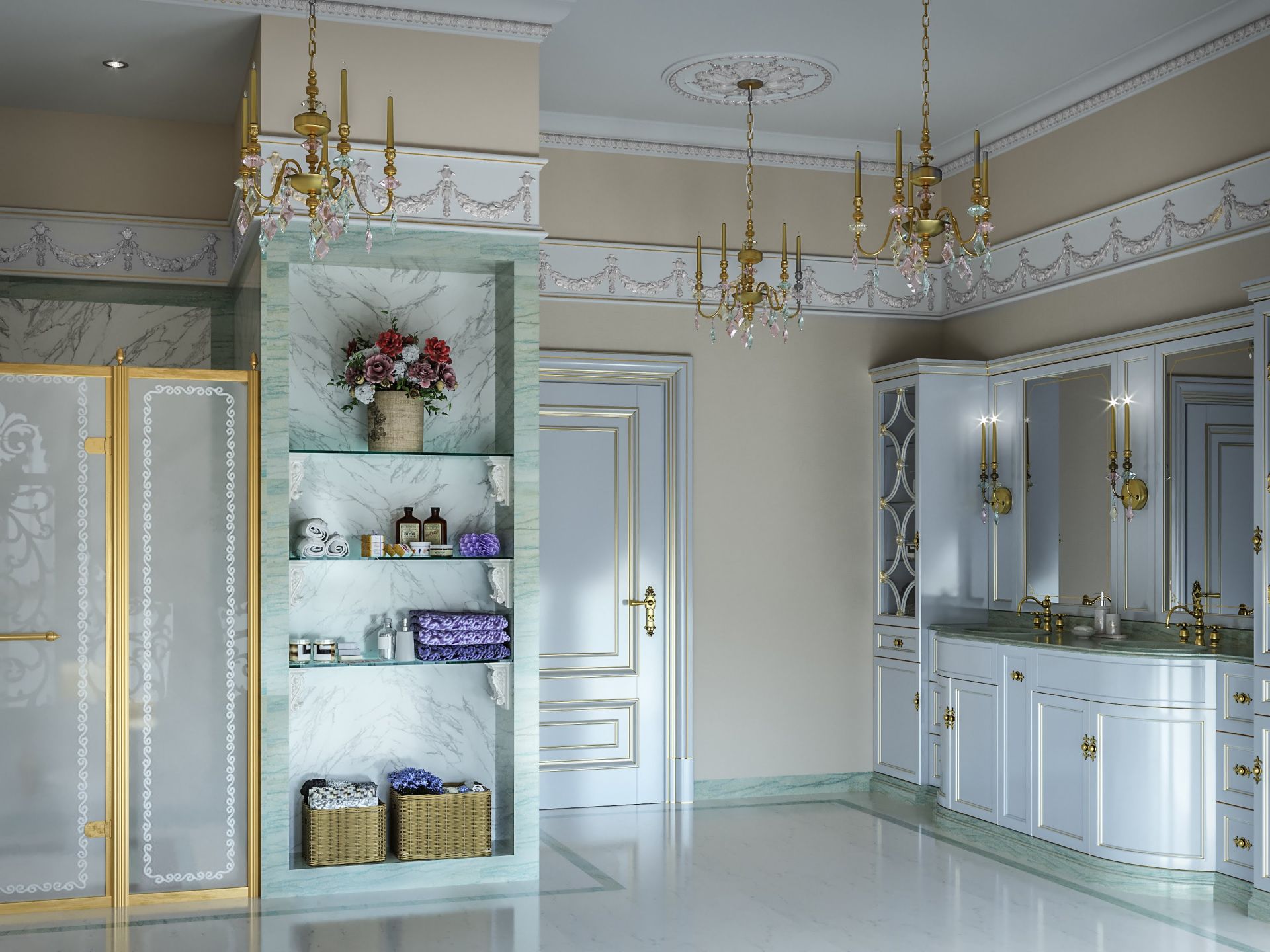 Дизайн роскошной ванной комнаты в стиле неоклассика