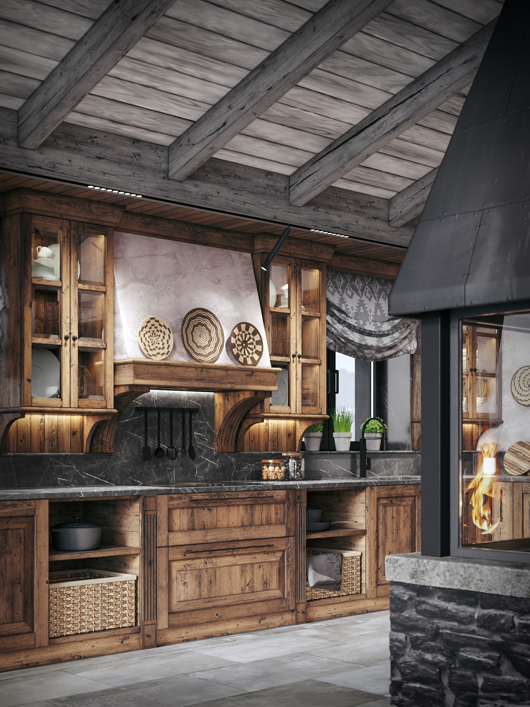 Chalet style kitchen interior