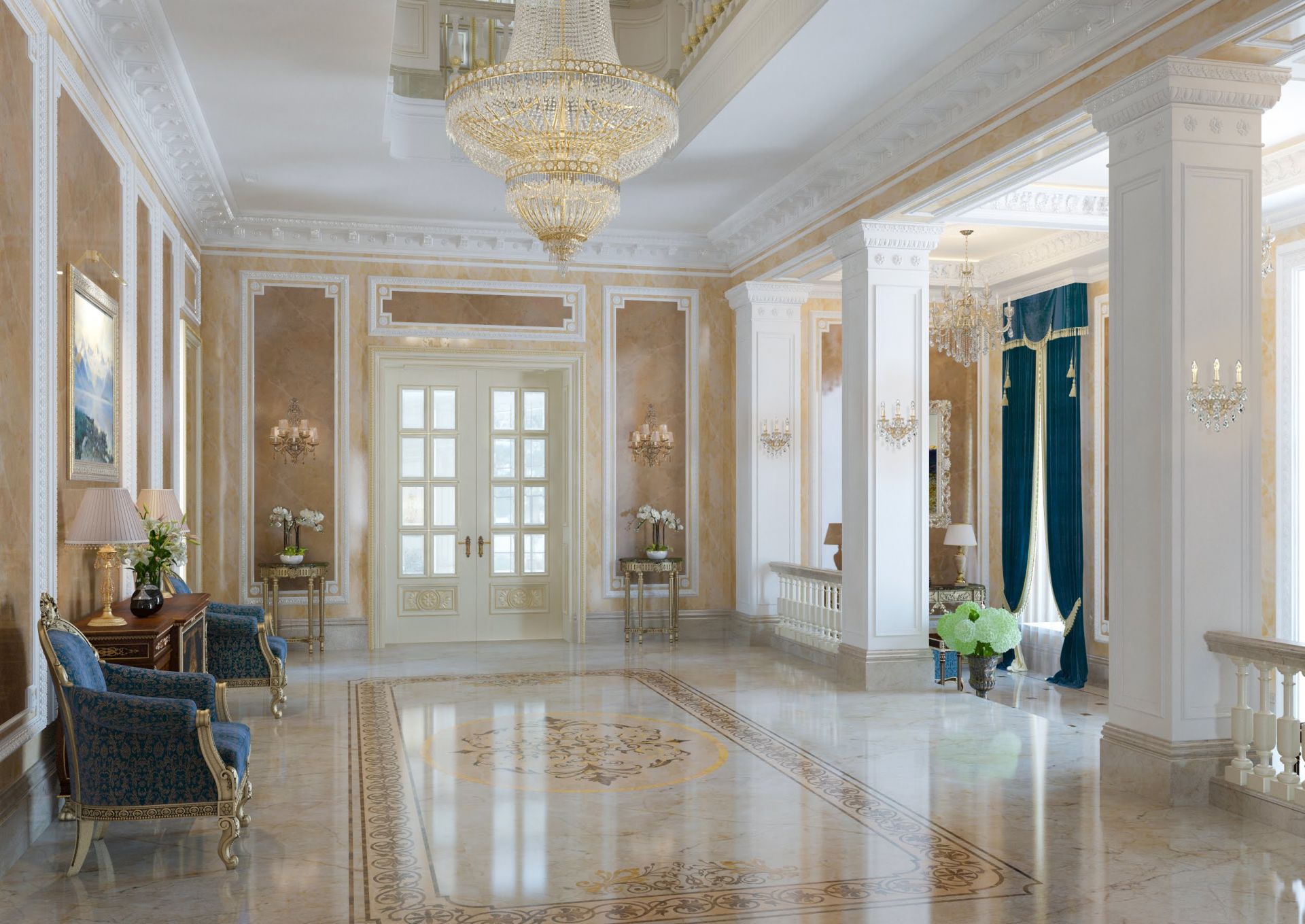 Stone, Front hall of a luxury residence