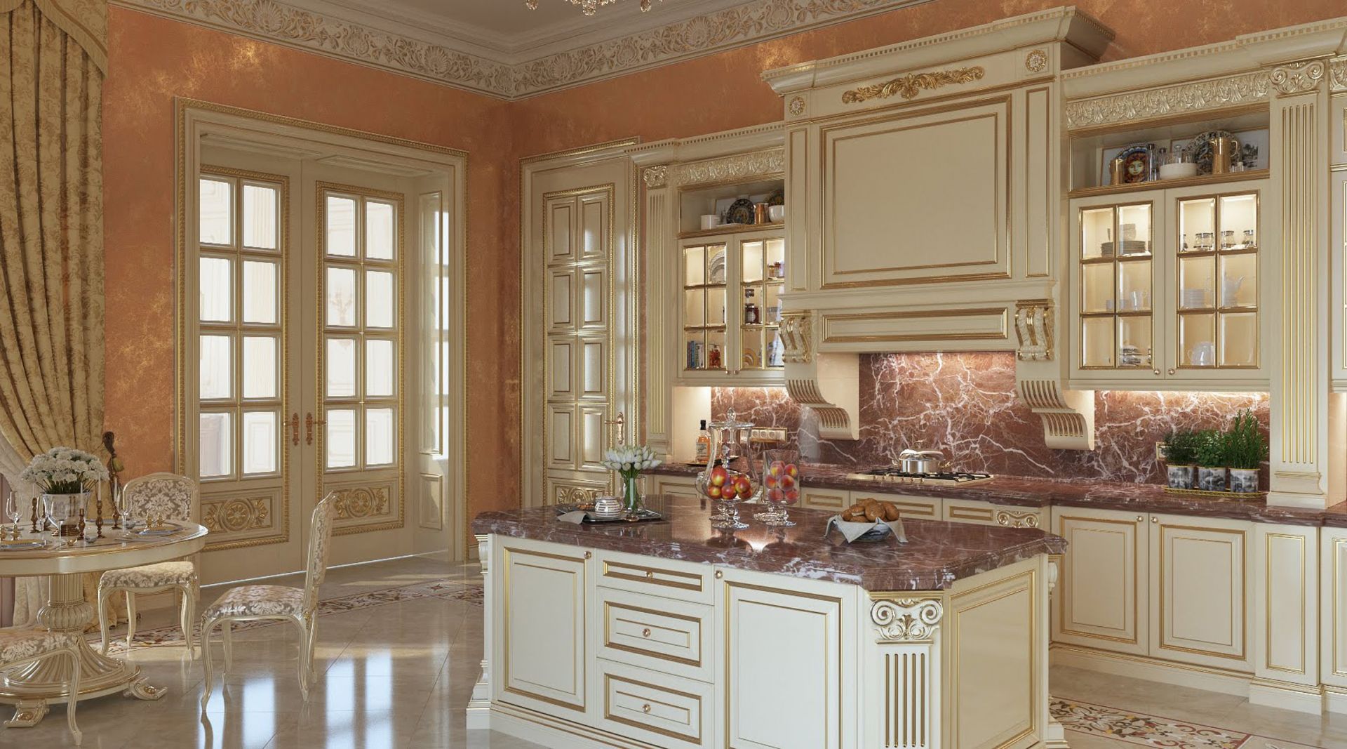 Stone, Luxurious classic kitchen interior