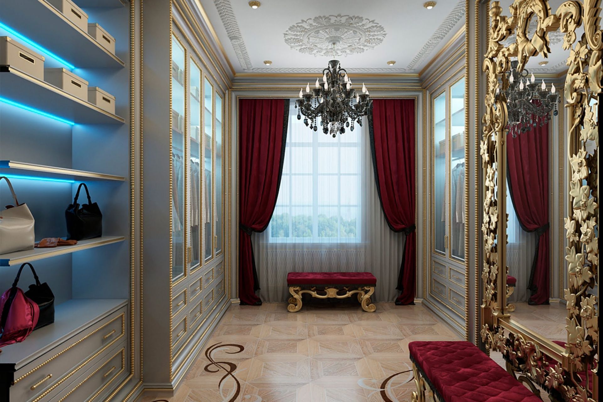 Wood, Dressing room interior with the Empire style elements