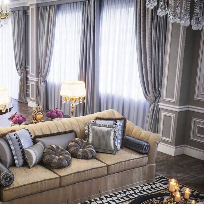 Living room design in gray tones